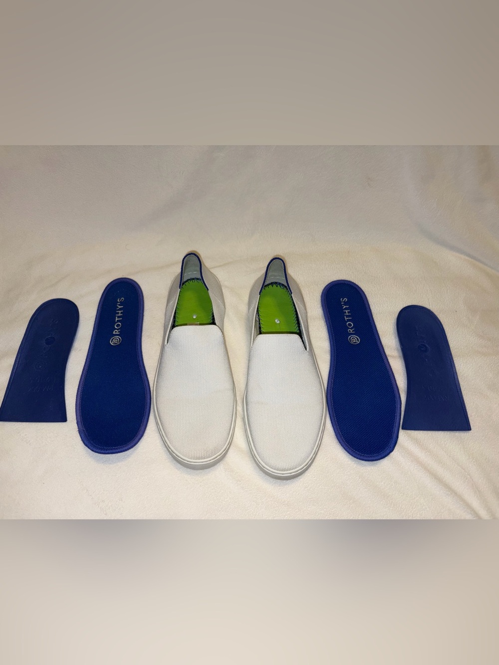 Rothy's White Slip-On Knit Loafers with Blue Insoles women size 9